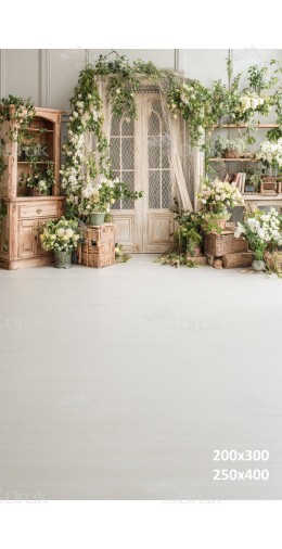 Tło fotograficzne „Rustykalne drzwi w kwiatach z jasnym wnętrzem” | E698